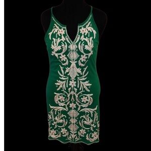 INC International Concepts Green and White Embroidered Dress